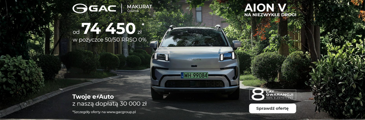 Samochód z salonu już od niespełna 75 tysięcy złotych? W GAC Makurat Gdańsk ruszyła nowa oferta na model AION V 1 Nowa oferta GAC AION V w GAC Makurat Gdańsk
