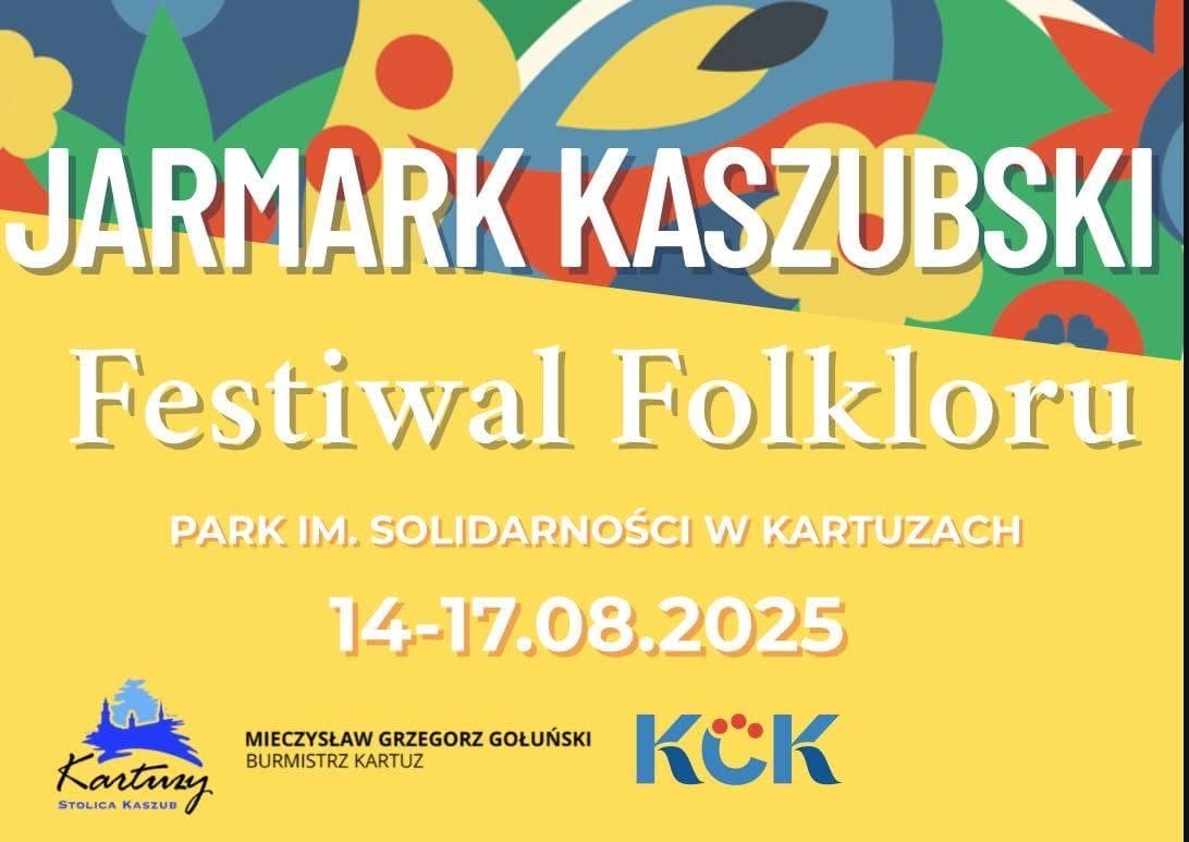 Plakat Jarmarku Kaszubskiego — Festiwalu Folkloru w Kartuzach, 14–17 sierpnia 2025